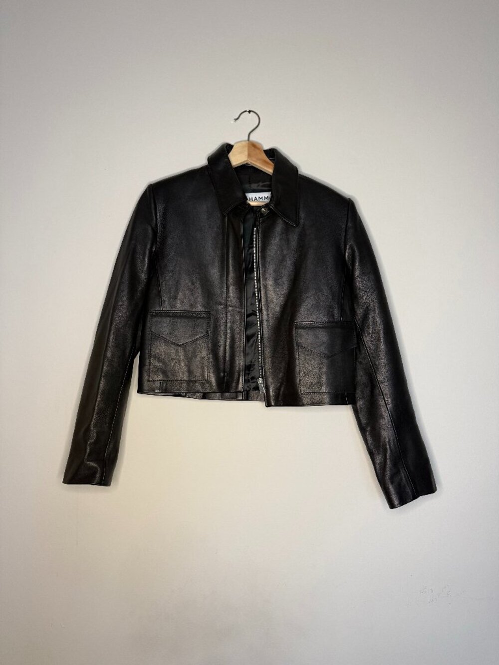 Nour Hammour Black Bleeker Cropped Leather Jacket size 36